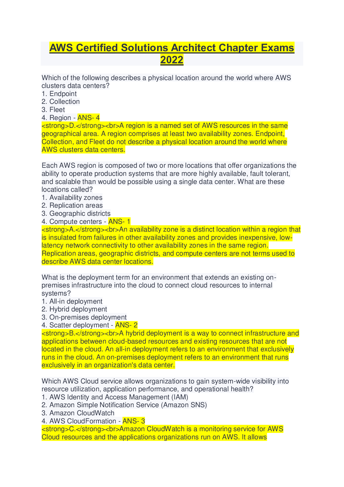 Preview image of AWS Certified Solutions Architect Chapter Exams 2022 document